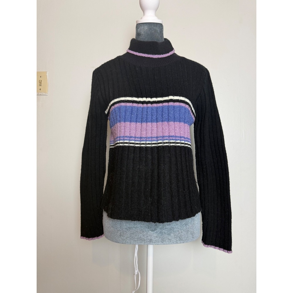Vintage Ribbed Mock Neck Sweater Stripe USA Joey potter Y2K 90's coastal M